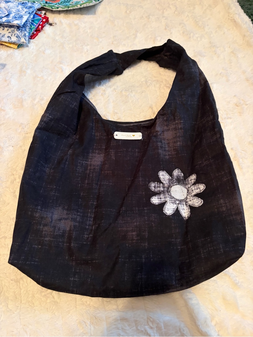 Handmade Quilted Hobo Tote Bag Daisy Appliqué